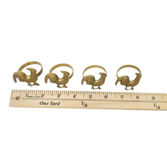 Brass Rooster Napkin Rings 4 Chicken Country Farmhouse Kitchen Decor 1.5"x1.5" - Picture 8 of 12